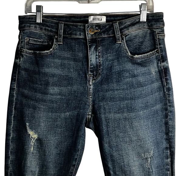Pistola Arielle Skinny Jeans Size 30 Distressed Scissor‑Cut Raw Hem Dark Wash - Picture 2 of 7